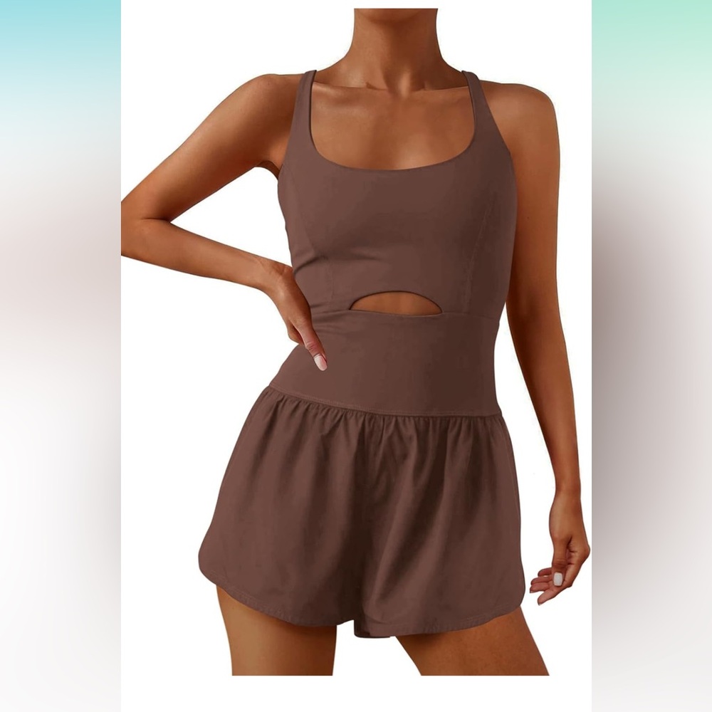 Women’s Brown Onesie Athletic Romper | Size Large